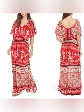 Anthropology Raga Luisa Boho Paisley Ruffle Maxi Dress